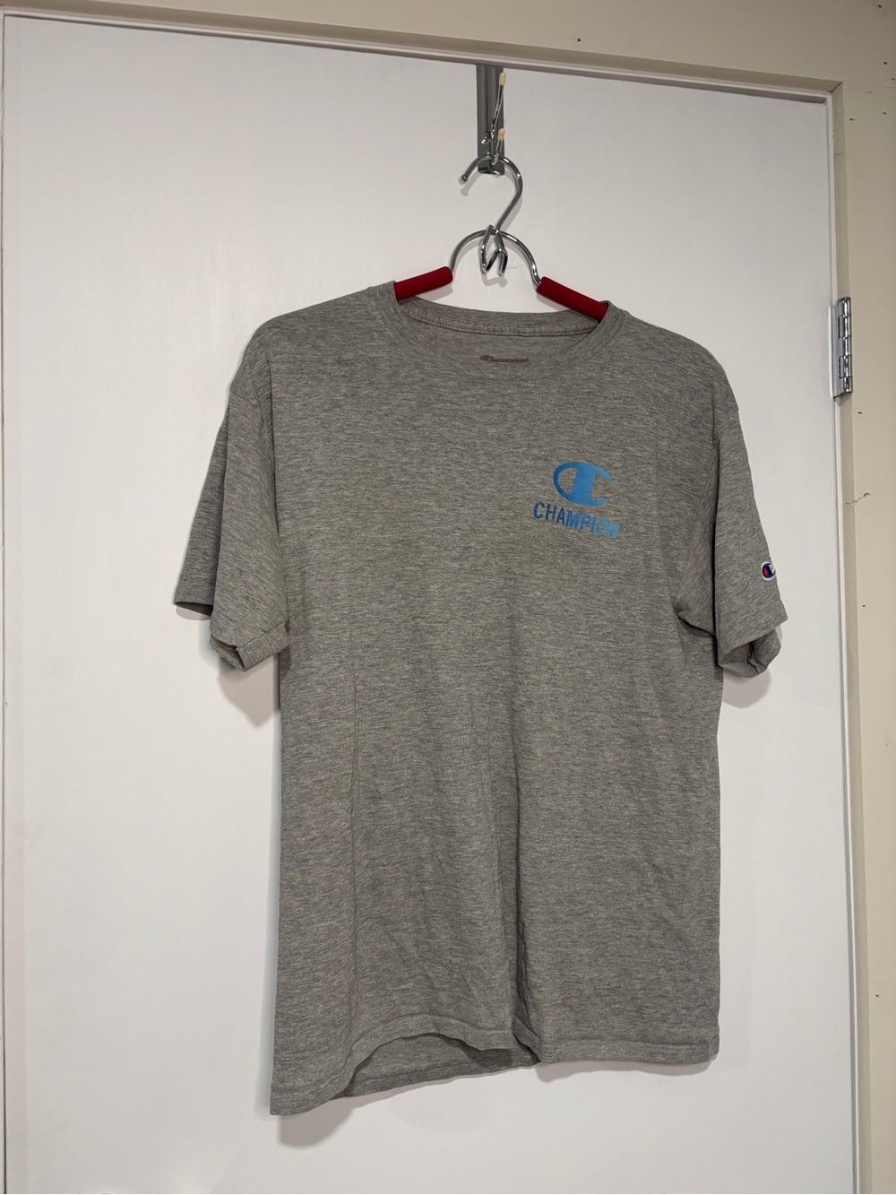 Champion Gray Short-Sleeve Tee with Blue Logo